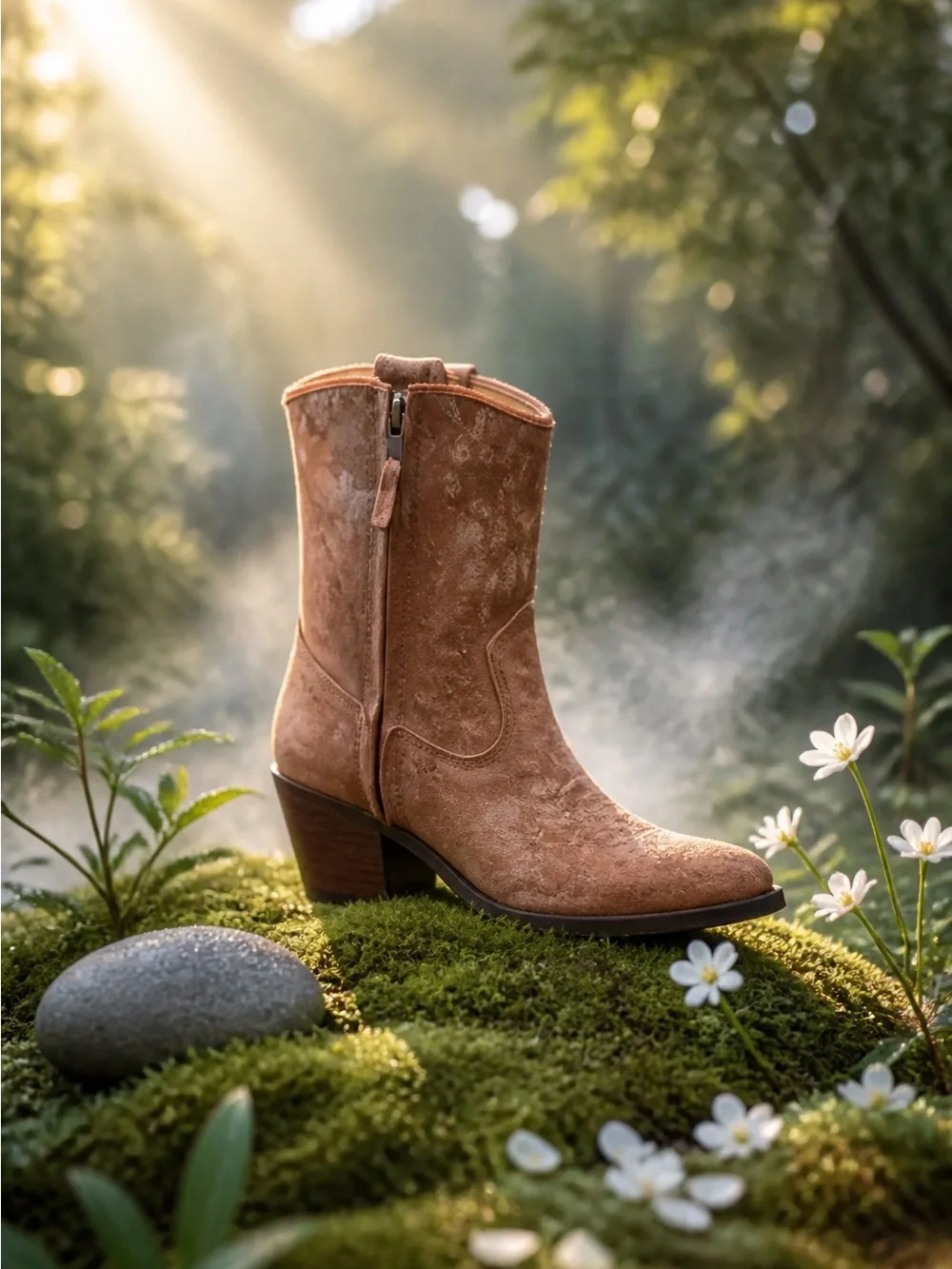 Shyanne Women’s Mid-Calf Western Suede Boots with Zipper  - Tan Size 6 1/2